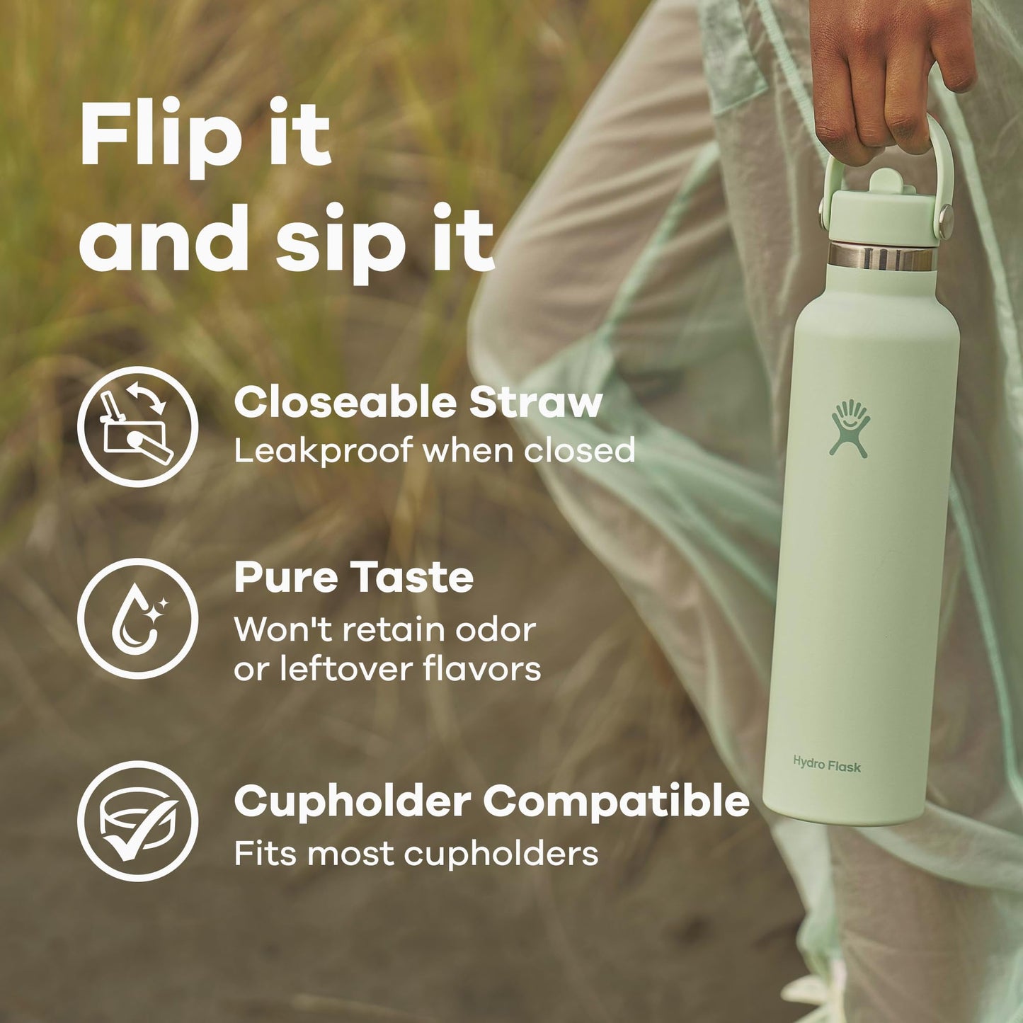 Hydro Flask Water Bottle - Insulated Stainless Steel - Straw Lid, Non Spill, Leakproof 24 Oz Reef Pink