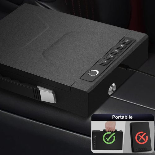 Biometric Gun Safe for Handgun - Quick Access Smart Fingerprint & Keypad Pistol Safe, Portable Small Hard Security Lock Box with Keys for Nightstand, Home, Car, Travel