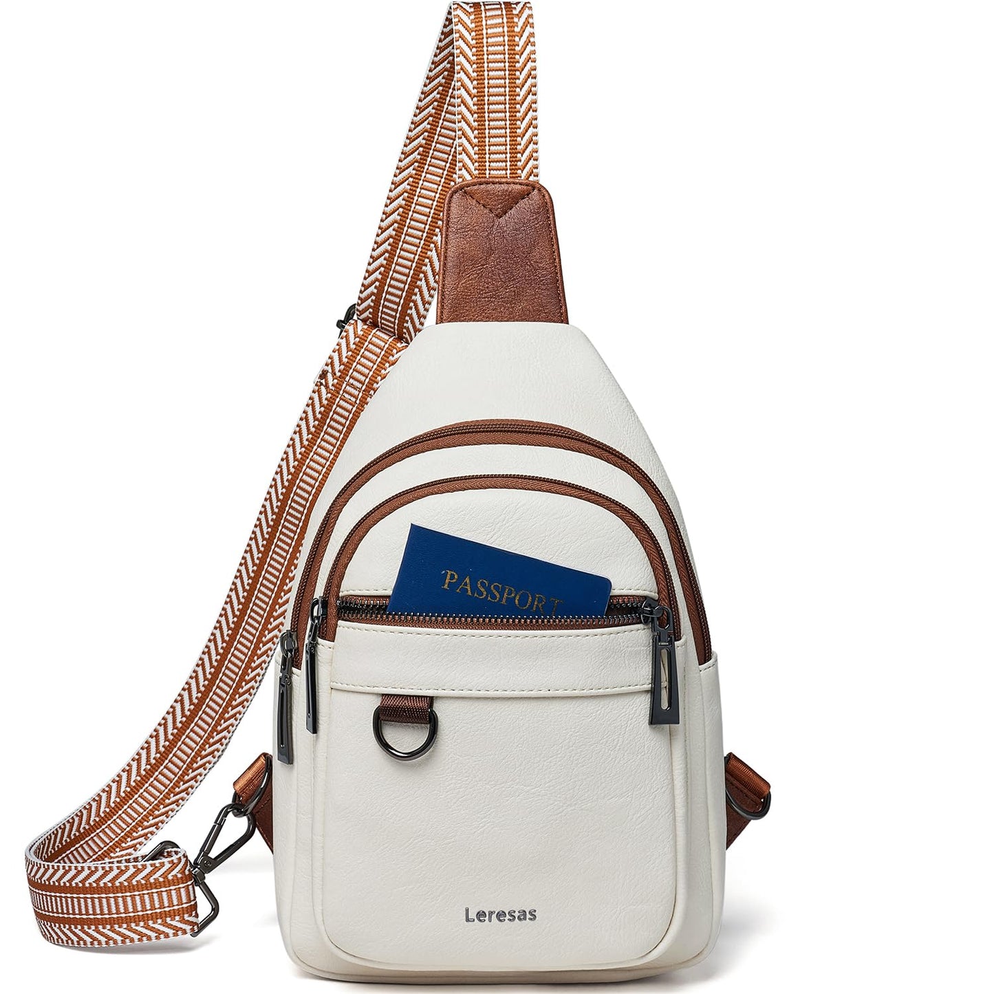 Leresas Sling Bag for Women Crossbody Bags Fanny Packs Sling Purses Backpack Vegan Leather Over the Shoulder Bag Trendy Gifts Handbag Travel Purse Beige