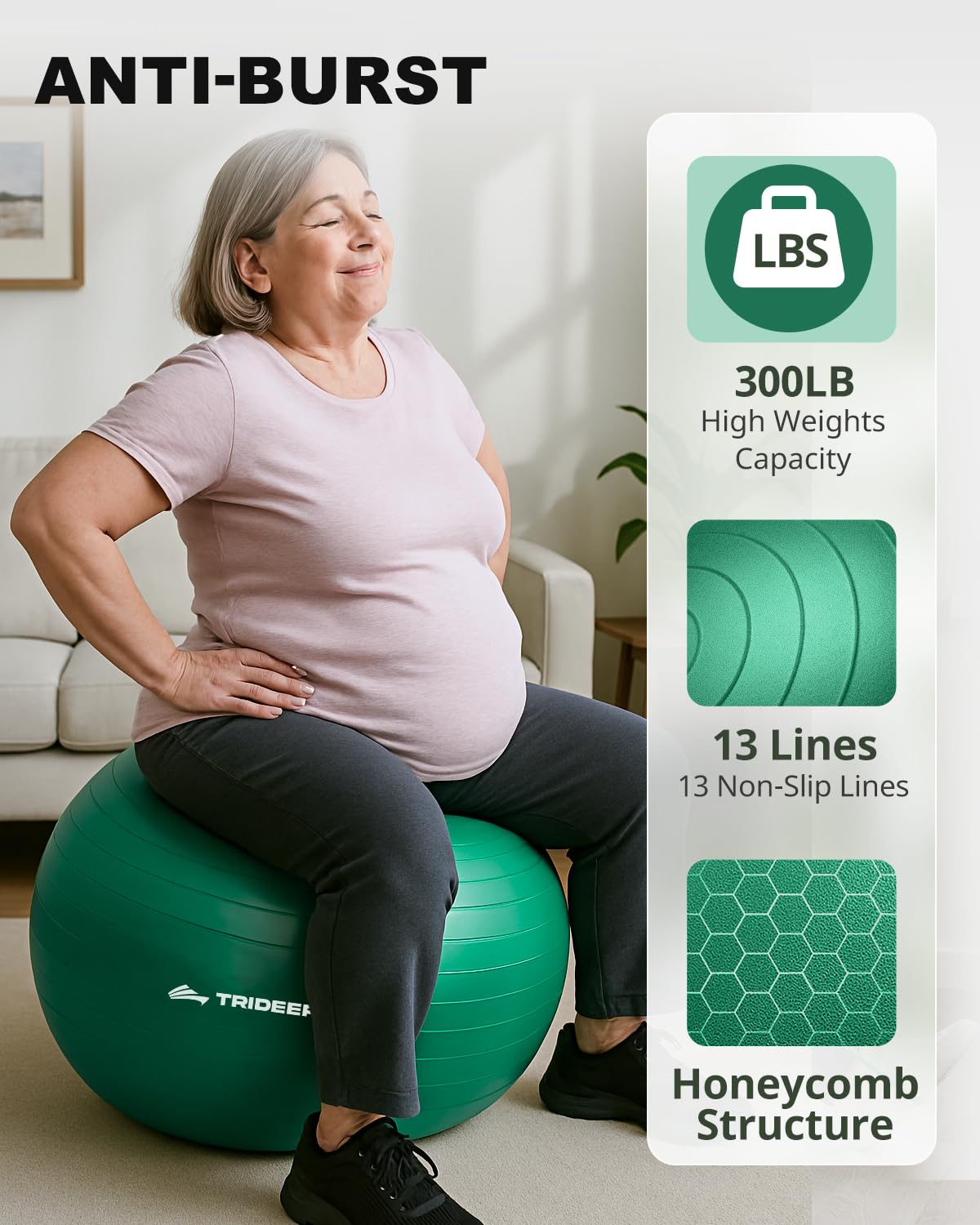 Trideer Exercise Ball for Physical Therapy, Core Strength, Stability & Balance Training, Swiss Ball for Yoga, Fitness & Rehabilitation