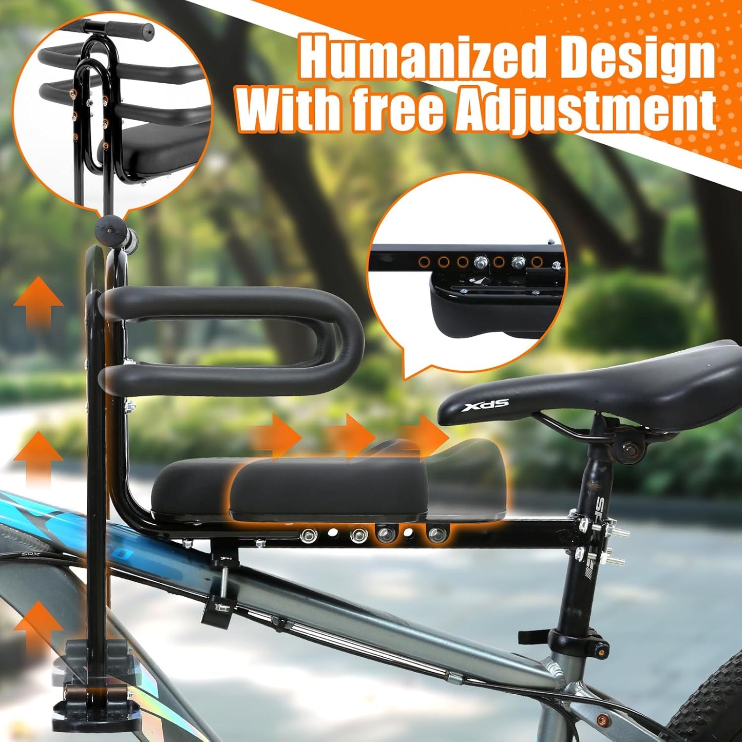 Kids Bike Seat Front Mounted and Handlebar Child Bike Seat Detachable Front Mounted Toddler Bicycle Seats Bicycle Seats with Foot Pedals for Children 2~5 Years Compatible with All Adult MTB
