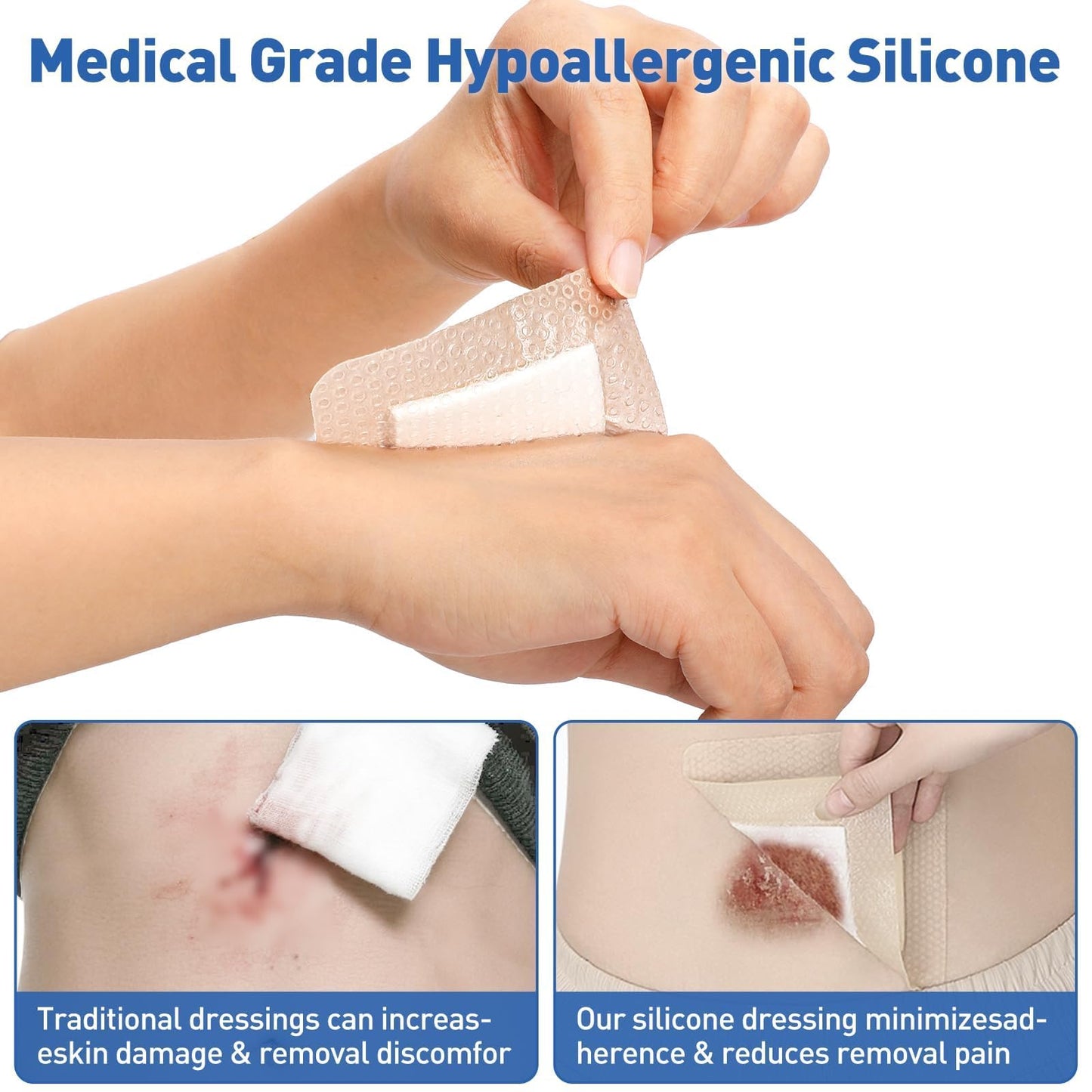 AZEN 36 Pack Silicone Foam Dressing, 3.2" X 4" Waterproof Silicone Bandages with Border Adhesive, Large Bandages for Wounds, Self Adhesive Wound Care and Dressings
