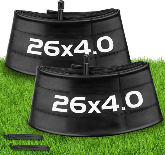 2 Pack 26x4 Fat Tire Bike Tube with 32 mm Schrader Valve, Premium Butyl Rubber 26x4 Tube with 2 Tire Levers Compatible with 26x3.5 26 x 4.0, 26x4 Bike Tube for Mountain/E Bike