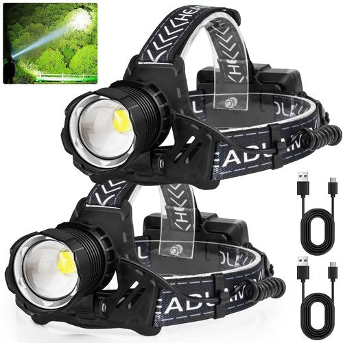 AURASEASON LED Rechargeable Headlamp 90,000 High Lumens, Super Bright Head Lamp with 3 Modes & IPX7 Waterproof USB Headlamps, 180° Adjustable Headlight for Outdoor Camping, Running, Climbing