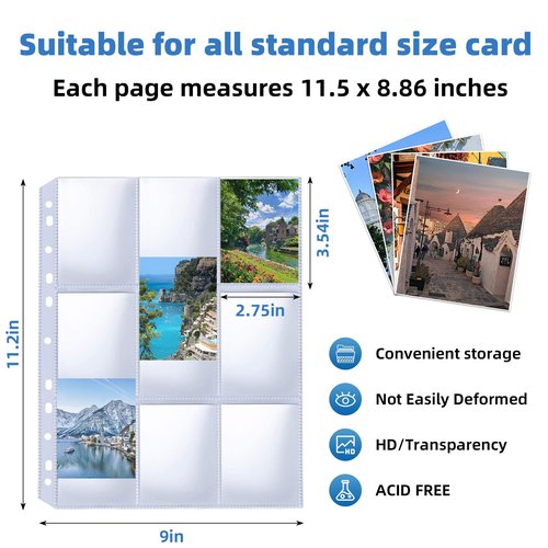 400 Pack 9 Pocket Trading Card Binder Pages, Holds 7200 Cards, Thickened Binder Sleeves, 3 Ring 9 Pocket Sheets for Sports Cards, Coupons Cards
