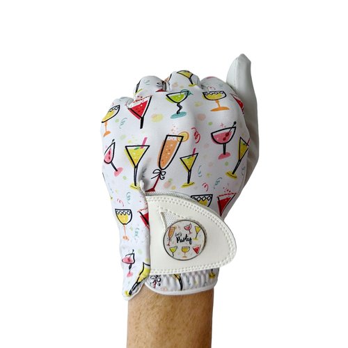 Hand Candy Golf Glove – Premium Cabretta Leather – “Party Time” – Left Hand Women's Golf Glove with Matching Ball Marker (Medium)