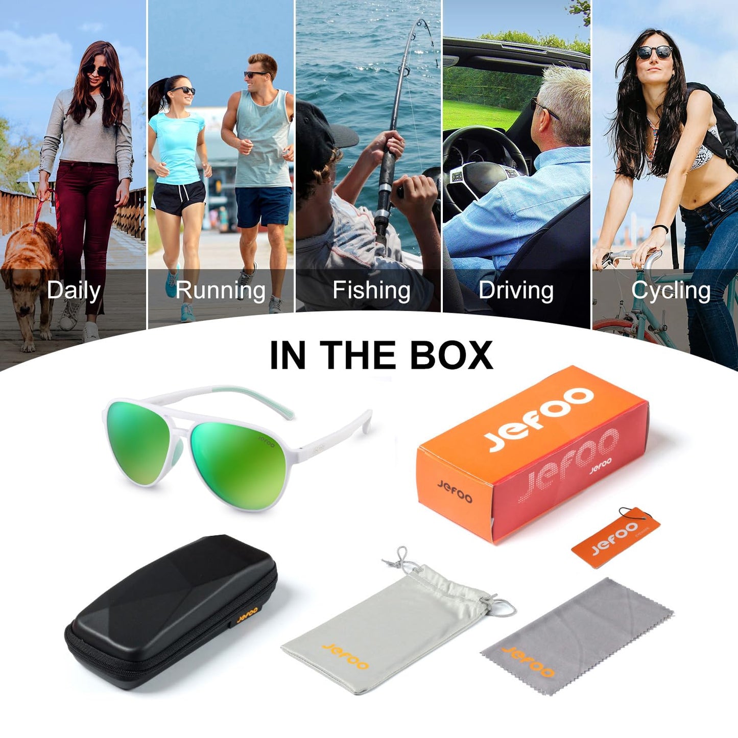 Jefoo Polarized Aviator Sunglasses for Women Men Retro Trendy Sports Sunglasses for Outdoor UV400 Protection