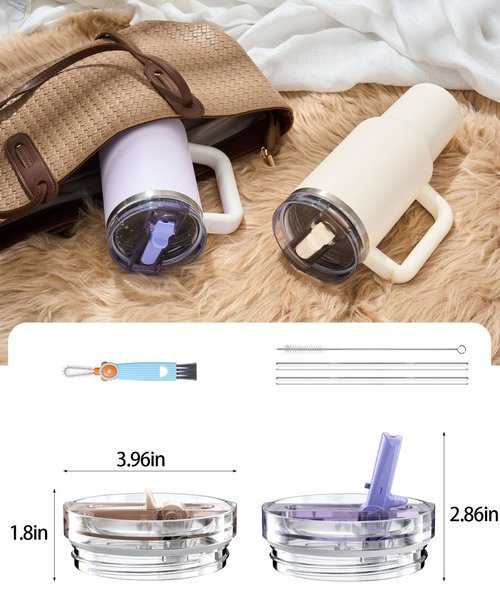 40oz Flip Straw Lid for Stanley H2.0 Quencher, 2 Pack Leak Proof Lid Replacement for Stanley 40 oz Cup Accessories, No Spill Lids Compatible for Travel | BPA-Free | Removable Cleaning