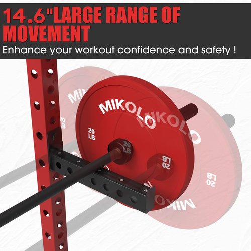Mikolo Safety Catches, Spotter Arms-Fit 2"x 2" Tube, with 1" Hole for Squat Rack Power Rack Cage, 800 lbs Capacity (1 Pair)