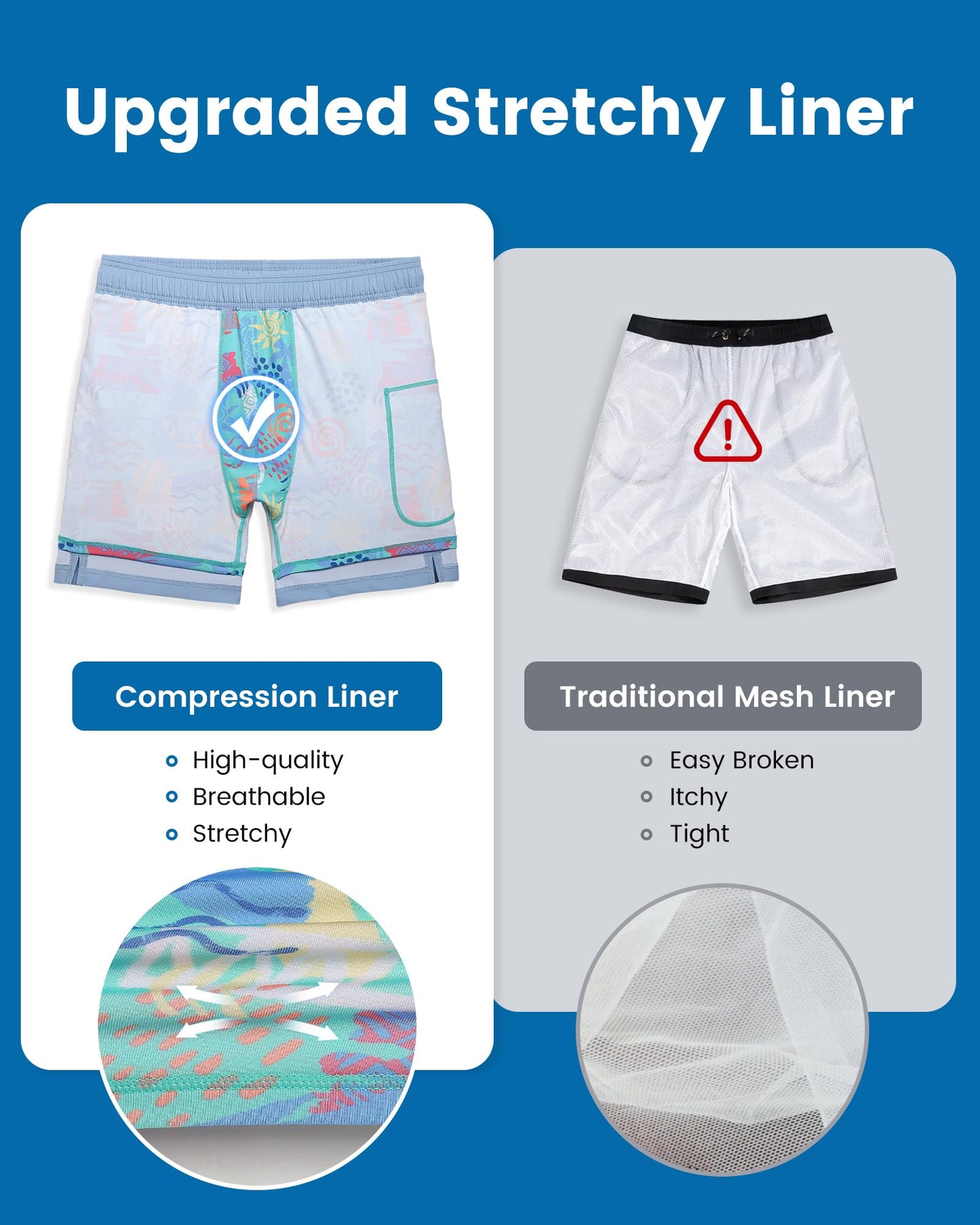 maamgic 2 in 1 Mens Swim Trunks 7 Inch Swim Shorts Swim Suits Board Shorts Graffiti Mist Blue XXL