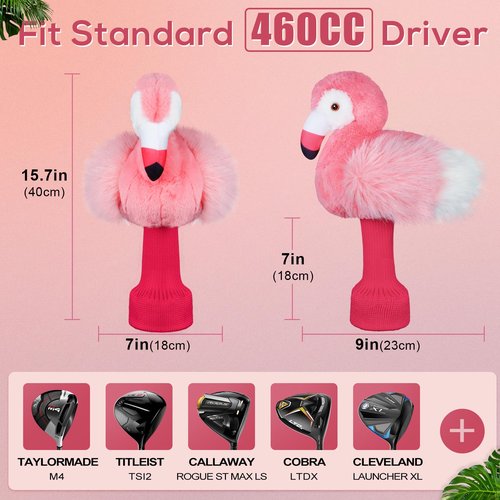 mytag Pink Flamingo Driver Headcover Funny Golf Headcover Plush Cushioning Protect Long Sock Cover Club Shaft