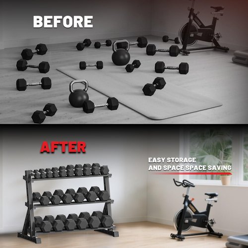 Papababe Dumbbell Rack for Home Gym, 3-Tier Weight Rack 1000lbs Capacity Dumbbell Storage Rack, Heavy Duty Weight Storage Organizer for Dumbbells and Kettlebells