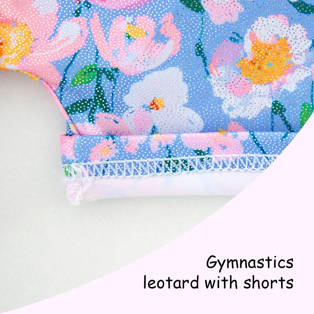 Gymnastics Leotards for Girls Toddler Ballet Dance Tumbling Outfits 5t 6 Kids Sleeveless Gymnastic Biketard with Shorts Sparkly Dancwear Unitards Clothes Bodysuit (Blue Floral, 5-6 Years)