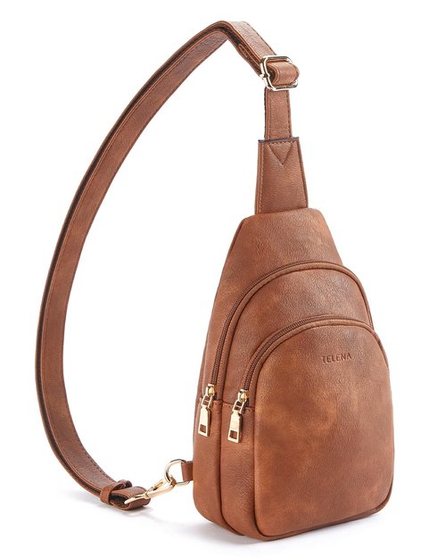 Telena Sling Bag for Women Leather Fanny Pack Crossboday Backpack Brown