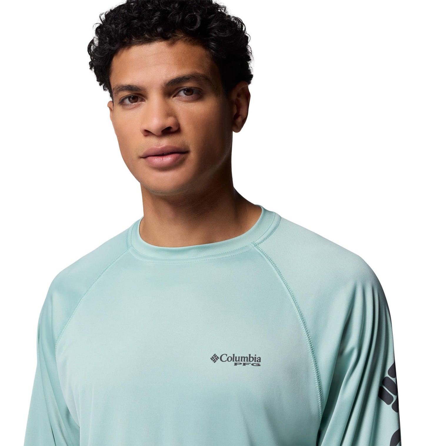 Columbia Men's PFG Terminal Tackle Long Sleeve Fishing Shirt, Misty Jade/Shark Logo, 2X