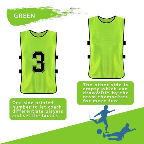 Augctoer Numbered Soccer Pennies, Scrimmage Vest Sports Pinnies, Team Practice Pinnies, Soccer Bibs Training Vest for Adult Youth (6pcs)-GREEN-M