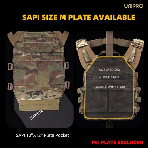 UniPro Tactical Vest, Lightweight Plate Carrier Fits 10"x12" SAPI Plates, Quick Release, CP Camo, Airsoft & Military Training