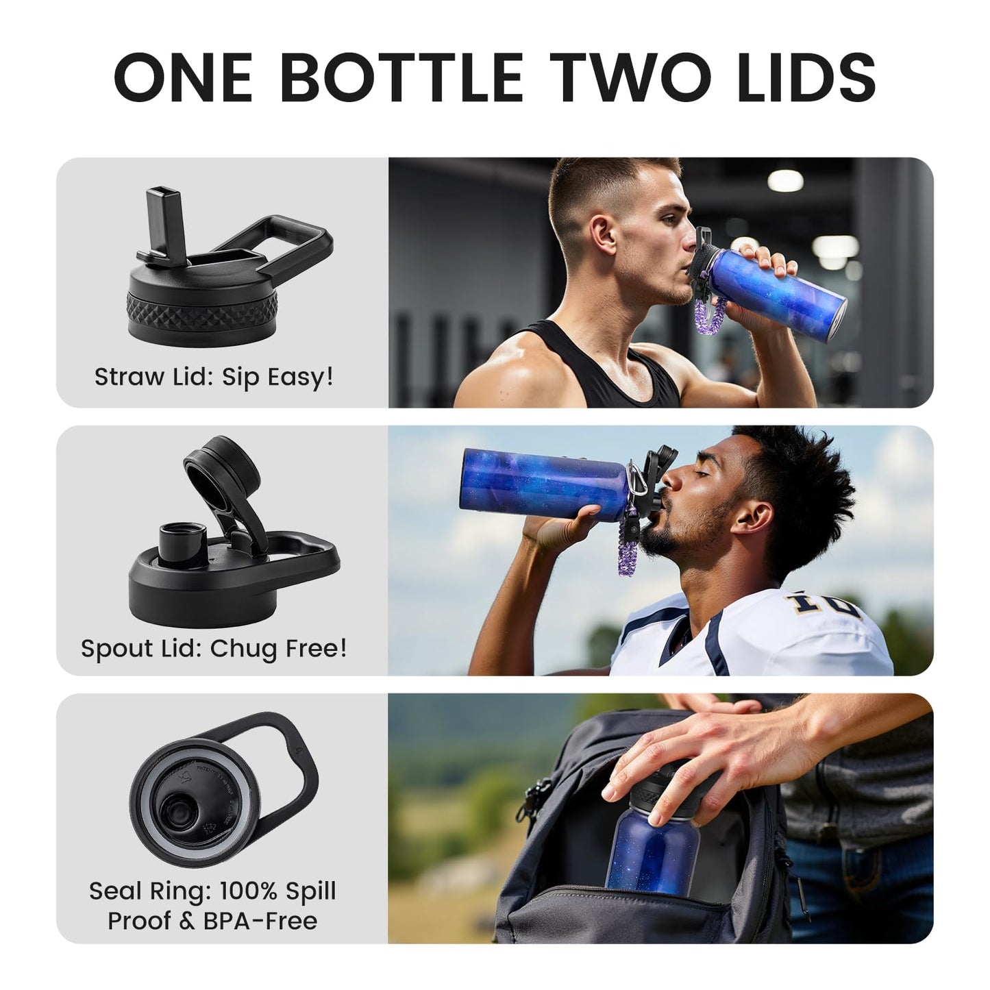 RAYMYLO Insulated Water Bottle 40 oz, Triple Wall Vacuum Stainless Steel (Cold for 36Hrs, Hot for 18Hrs), Leak Proof & Non-BPA, Modern Water Flask Jug with Paracord Handle & Straw Spout Lids
