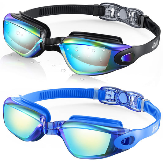 Aegend Swim Goggles, 2 Pack UV Protection, Adjustable, Anti Fog Swimming Goggles No Leaking Adult Men Women Youth, Bright Blue & Aqua