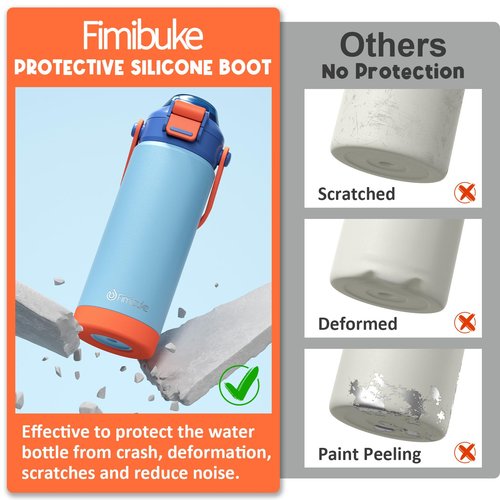Fimibuke Kids Insulated Water Bottle with Pop-Open Straw & Spout 2-in-1 Lid, 18oz Leak Proof 18/8 Stainless Steel Vacuum Tumbler, BPA-Free Kids Cup For Travel School Boys Girls Toddler 1 Pack, Mermaid