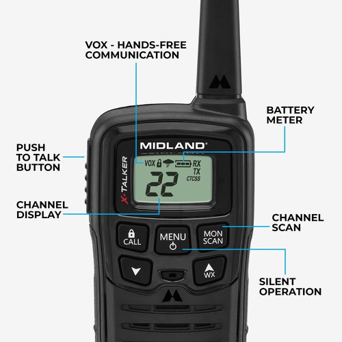 Midland® T10 X-TALKER Two-Way Radios - 22 Channels - Long Range Walkie-Talkies, 38 Privacy Codes - Best Family Camping Radio - 2 Pack