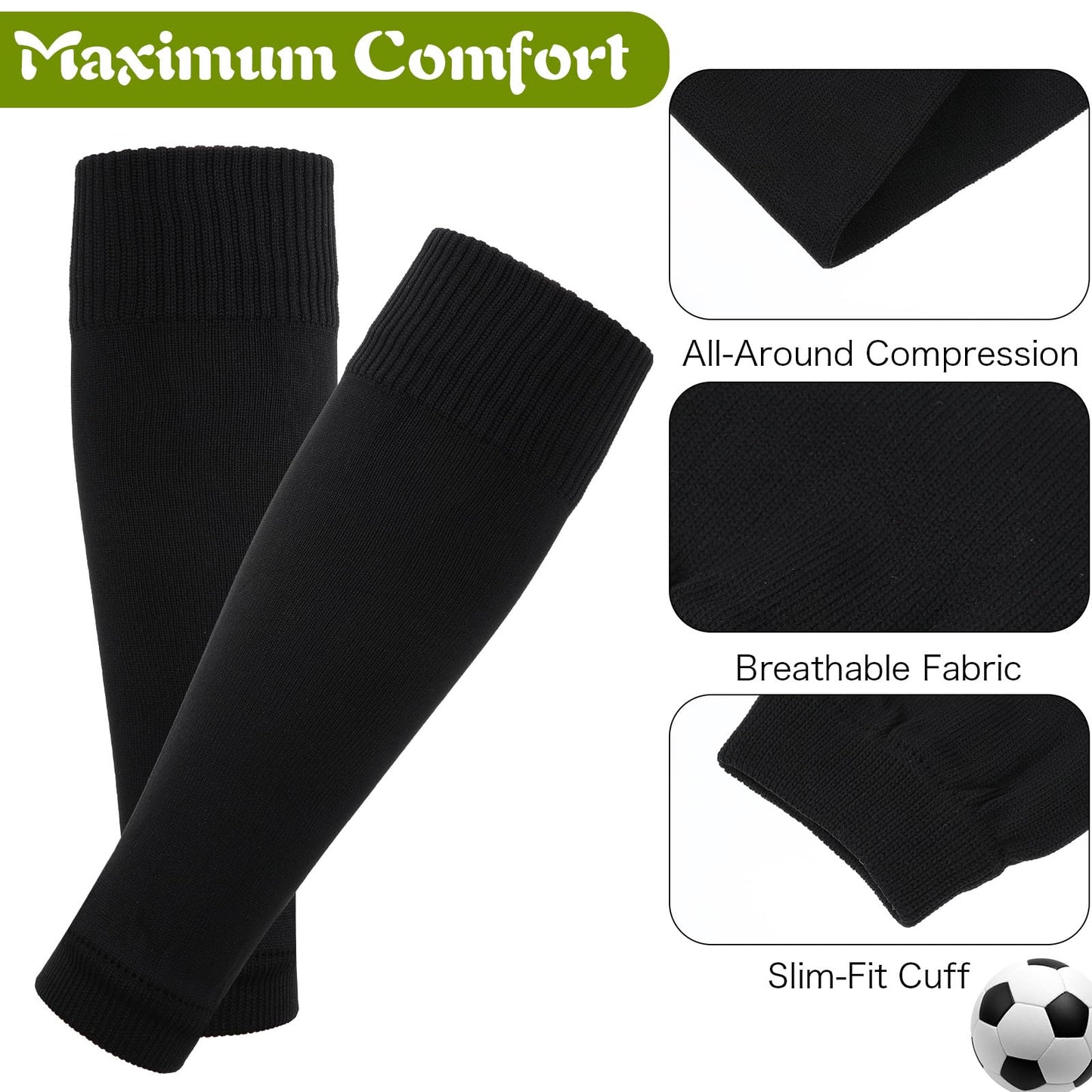3 Pairs Soccer Leg Sleeves Kid Soccer Sleeve Socks Sock Pre-Cut Soccers Sleeves Athletic Socks for Youth Boys Girls Men Women Football Baseball Softball Rugby Festival Gifts 13.78 Inch Black Nylon