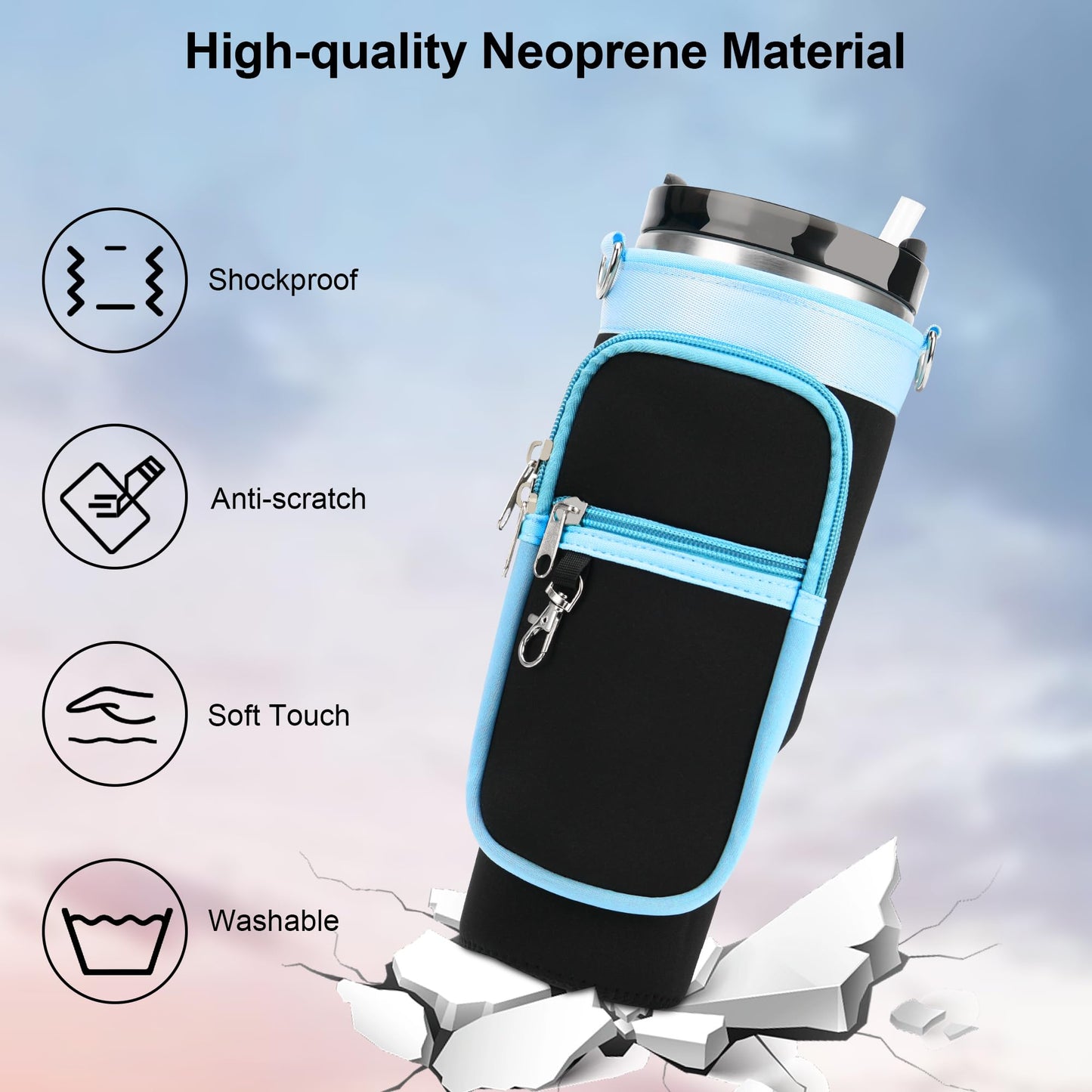 Sernaxi Water Bottle Carrier Bag with Strap for Stanley 40/30 oz Tumbler with Handle, Water Bottle Holder Pouch with Phone Pocket for Stanley Cup Accessories, fit Walking Hiking Travel