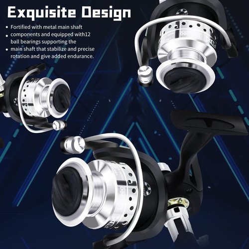BNTTEAM Portable Fishing Spinning Rod and Reel Combo Set Carbon Fiber Fluorescent Rod Tip, with Fishing Lures Line Carrier Bag Kits for Travel Surf Saltwater Freshwater (Sliver, 2.1M/82.6in/6.88ft)