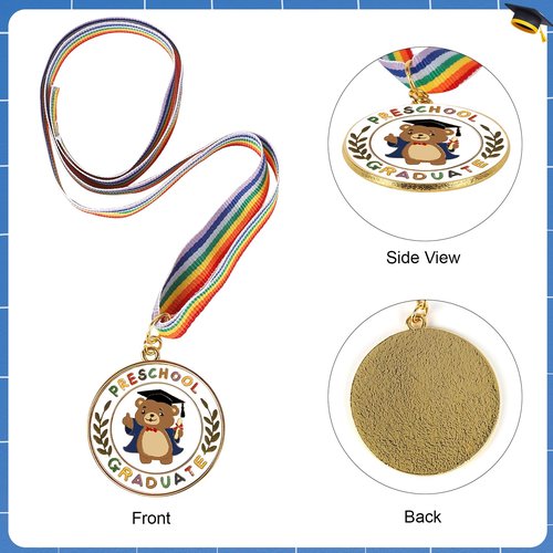 COCHIE Metal Preschool Graduation Medal with Graduation Honor Stole Sash, Grad Award Medals with Lightweight Neck Ribbon, Grad Gift Party Favor Supplies (Bear)