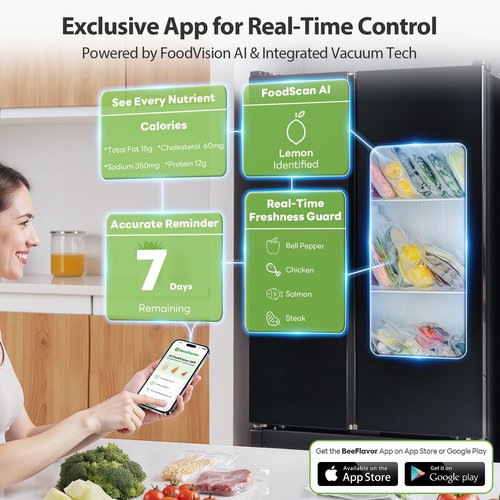 Automatic Food Vacuum Sealer Machine | Beelicious Pro 80KPa 8-In-1 Food Vacuum Saver with Starter Kits | 15 Bags, Pulse Function, Moist & Dry Mode and External VAC for Jars and Containers
