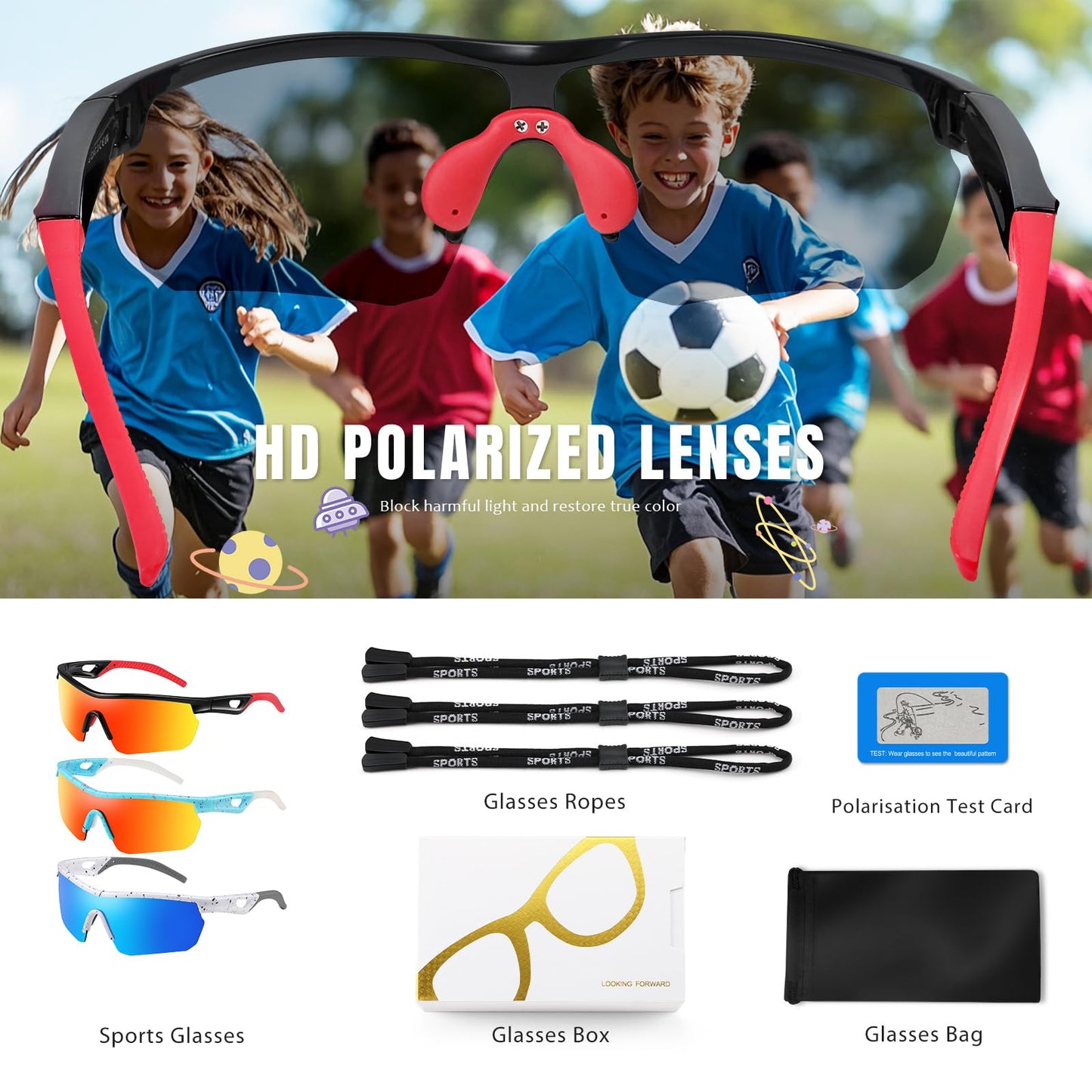 Vcarsian Kids Sunglasses Youth Baseball Sunglasses for Boys Girls 3-12 Polarized Softball Cycling Sports Goggles UV Protection