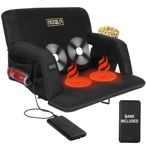 MZQLN Heated Massage Stadium Seats Pack of 2, 25 Inche Folding Bleacher Chair with 10000mAh Portable Power*2, 3 Levels of Heat&Massage, 6 Reclining Positions for Camping, Sports