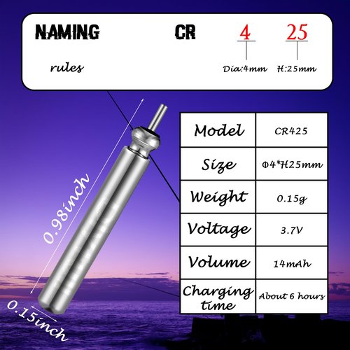 Glooglitter 6 Pcs Fishing Glow Sticks LED Fishing Pole Light Night Fish Alert Glow Stick with 8 Pcs Rechargeable CR425 Battery and Battery Charger(Green Light,Classic Style)