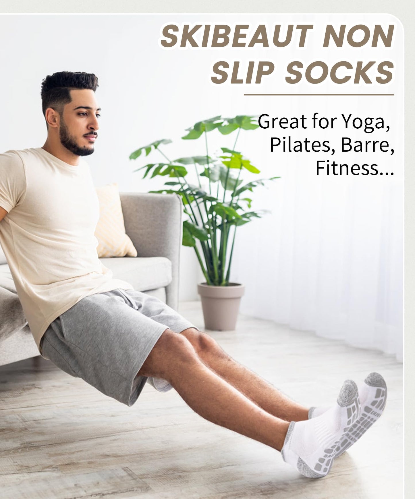 SkiBeaut Pilates Grips Men Women Socks,3 Pairs Unisex Yoga Non Slip Grips Cushion Sticky Barre Hospital Socks for Man Woman,US Size 11-13