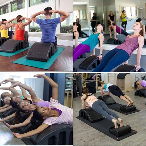DOLOKEE Spine Corrector Pilates Equipment, S-Curve Design, Back Support and Core Exercise Tool (Black, with Stretching Strap)