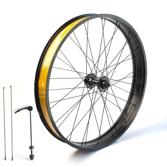 26x4in Ebike Front Wheel for Snow, Beach Bike Fat Tire Rim 26x4.0 Aluminum Alloy Bike Rim 36H Disc Brake Hub Quick Release 9X135mm