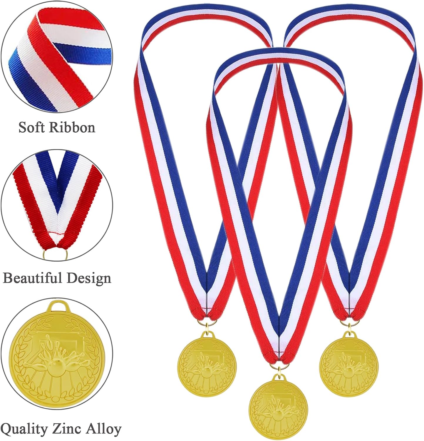 12 Pieces Gold Medals for Awards - Winner Medal Metal with Neck Ribbon Prizes for Kids, Adults, Sports Day, Spelling Bees, Competitions, Party, 2 Inches