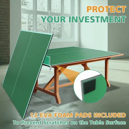 AOKUNG Ping Pong Table Top, 7×4FT Mid-Size Foldable Ping Pong Table Topper for Pool Table, Indoor Table Tennis Conversion Top w/Net & Premium Foam Padding, Lightweight and Portable-Green