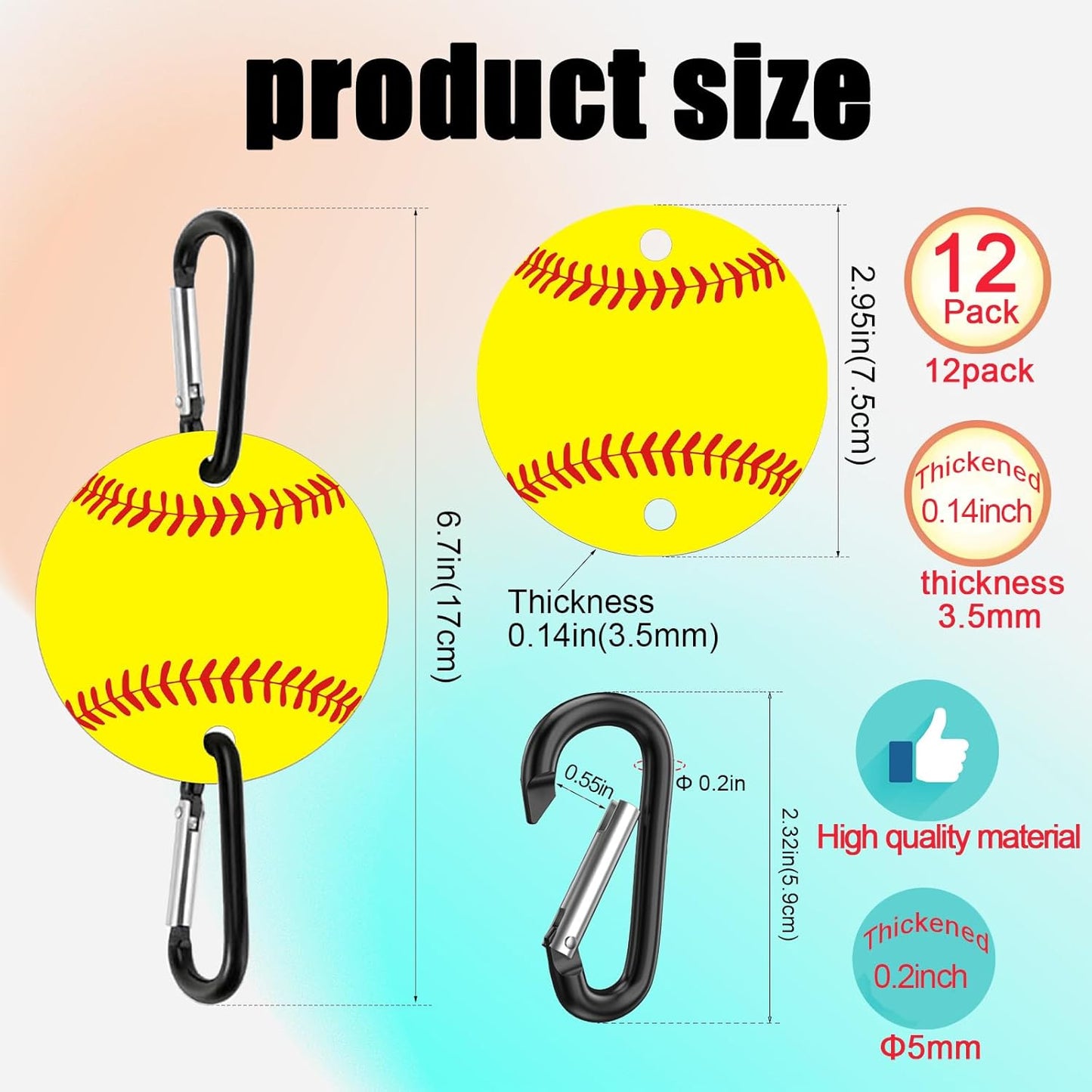 12 Pack Baseball Softball Bag Fence Hooks – Thick Fence Clips with Writable Acrylic Plates – Dugout Organizer for Baseball Softball Gear, Backpacks, Helmets, Bottles, Team Gifts