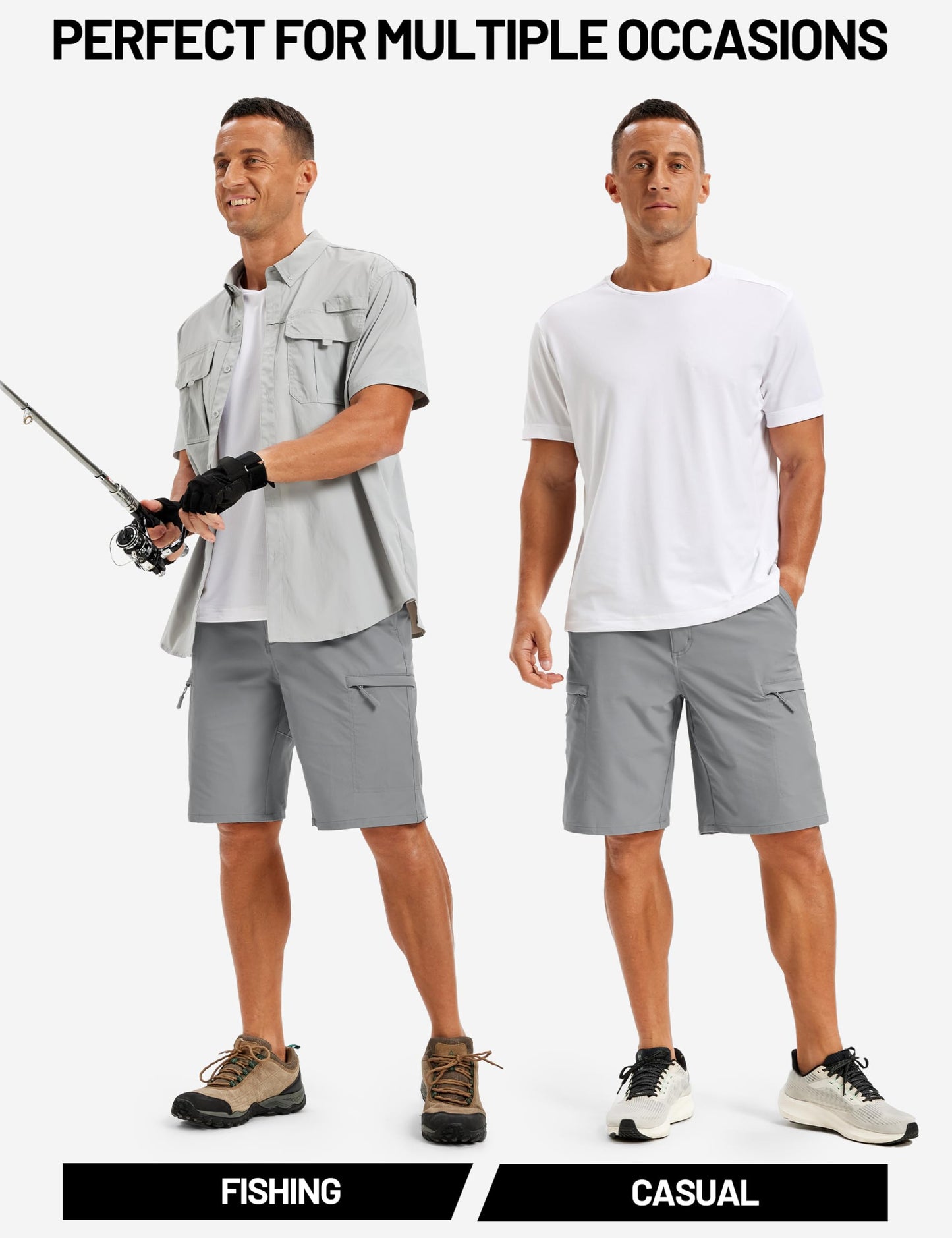 TACVASEN Cargo Shorts for Men Quick Dry Hiking Lightweight Golf Workout Fishing Travel Shorts Summer Beach Light Grey 32