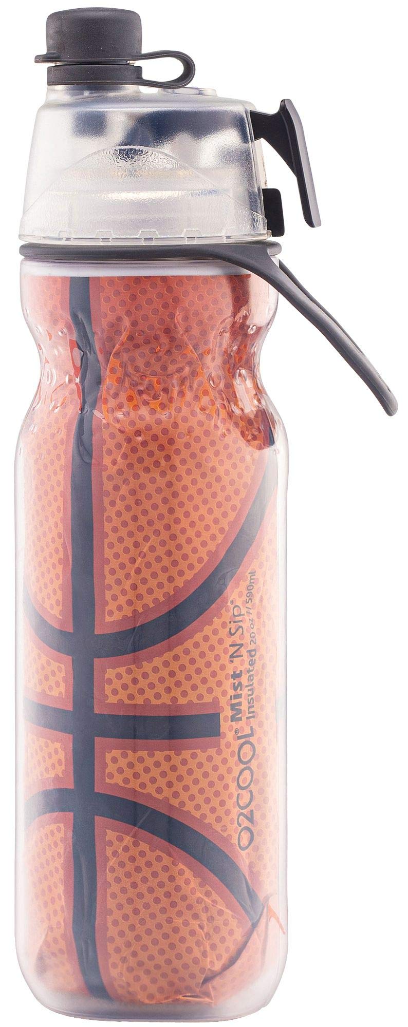 O2COOL Mist 'N Sip Misting Water Bottle 2-in-1 Mist And Sip Function With No Leak Pull Top Spout Reusable Sports Water Bottle - 20 oz (Basketball)