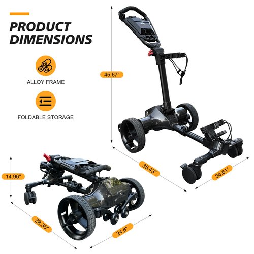 NLIEOPDA Electric Golf Cart with Remote Control, Auto-Follow Golf Push Cart Caddy, All Terrain Foldable Portable Trolley Golf Cart Accessories, Phone-GPS