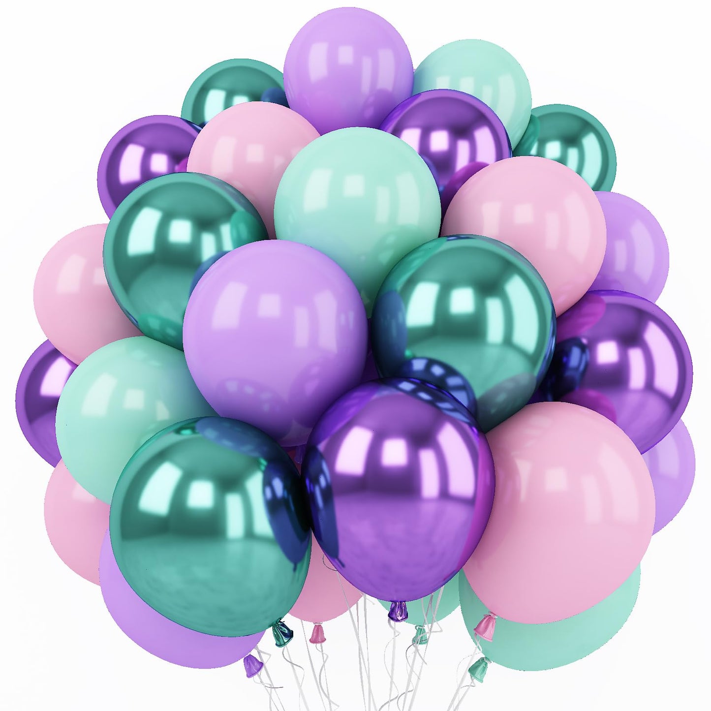 Mermaid Party Balloon Set, 60 Packs 12 Inches Metallic Purple Pink Green Blue Latex Balloons for Girls Mermaid Birthday Party Decoration, Baby Shower, Birthday, Under The Sea Party Decorations