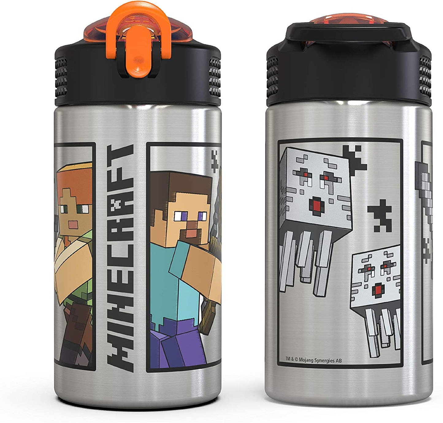 Zak Designs - MICI-V151 Zak Designs 27oz Minecraft 18/8 Stainless Steel Water Bottle with Flip-up Straw Spout and Locking Spout Cover, Durable Cup for Sports or Travel (27oz, Minecraft Creeper)