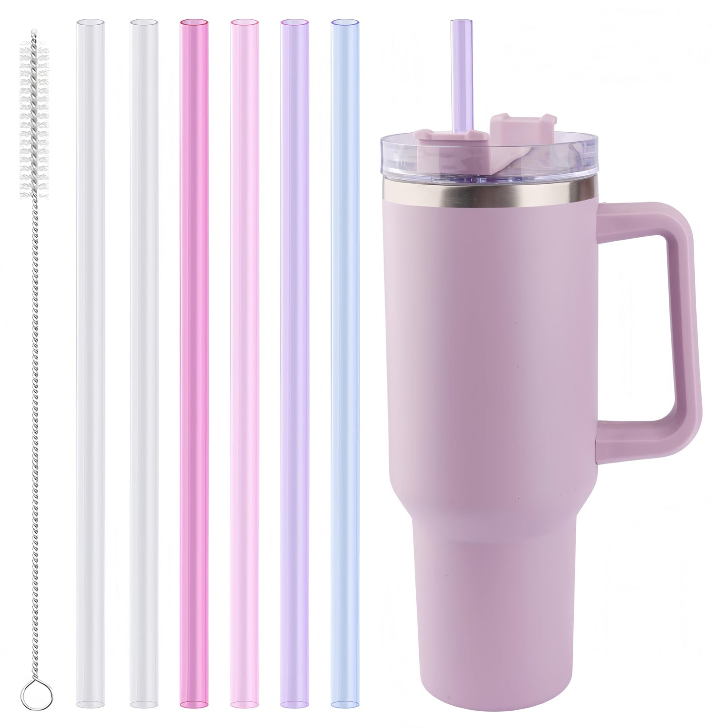 Joshey 12 Inch Tritan Replacement Straws for Stanley 40oz Tumbler - 6 Pack Reusable Long Straws with Cleaning Brush, Fits 30oz & 40oz Stanley Cup Accessories, BPA-Free (5 Colors)