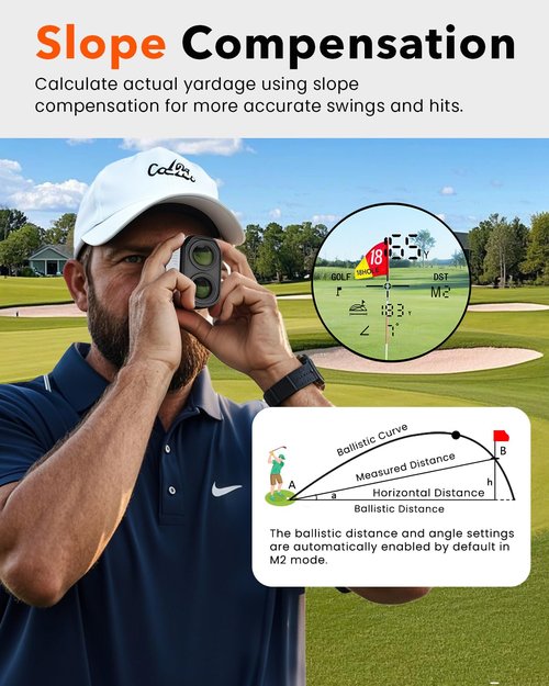 Golf Rangefinder with Slope - 1300/1500 Yards Laser Range Finder for Golf & Hunting, 7X Magnification, High-Precision Flag Locking Vibration, Rechargeable, IP54 Waterproof, Built-in Magnetic Strip