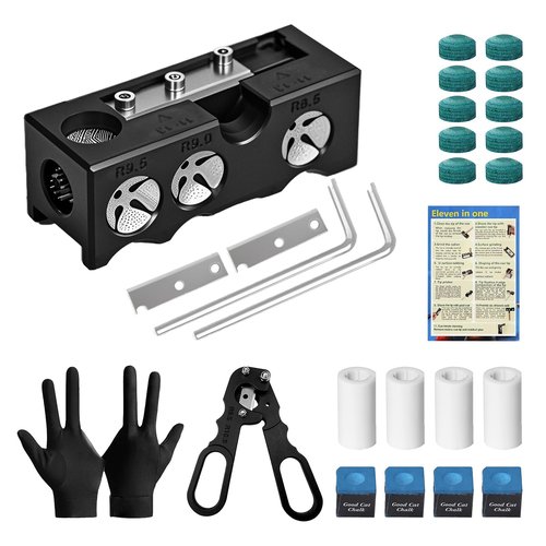 ZHIYUEJING 27 Pcs Pool Cue Tips Replacement Kit,11-in-1 Pool Cue Tip Shaper,Pool Stick Tips Replacement Kit,Pool Cue Repair Tip for Billiards Enthusiastsm