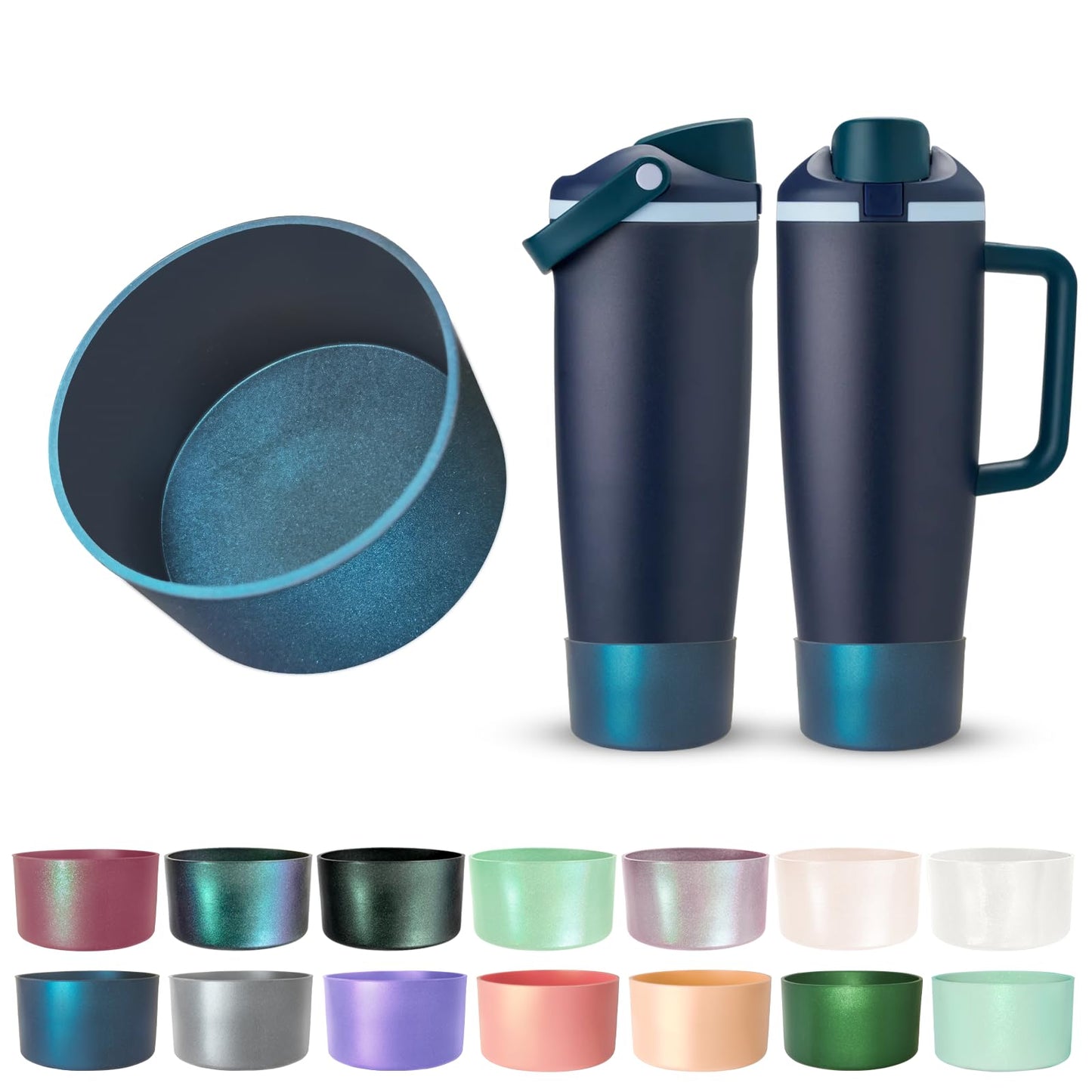 Glossy Gradient Silicone Boot for Owala 30 40 oz FreeSip Sway & Tumbler, Chameleon Metallic Glitter Bottom Bumper Cover, Anti-Slip Sleeve for Water Bottle Accessories, BPA-Free (Sea Captain)