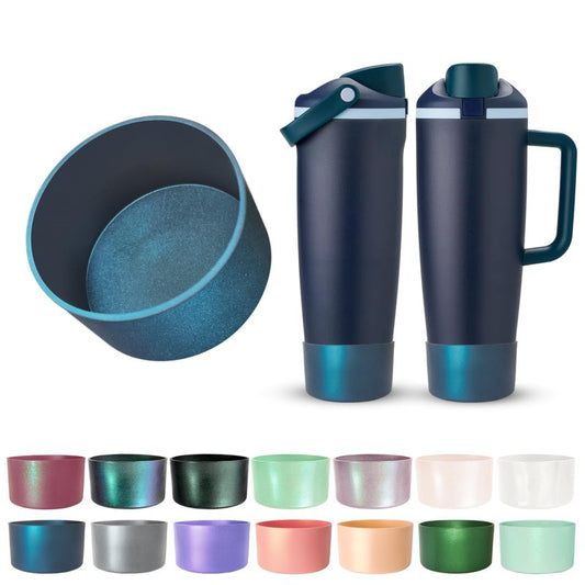 Glossy Gradient Silicone Boot for Owala 30 40 oz FreeSip Sway & Tumbler, Chameleon Metallic Glitter Bottom Bumper Cover, Anti-Slip Sleeve for Water Bottle Accessories, BPA-Free (Sea Captain)