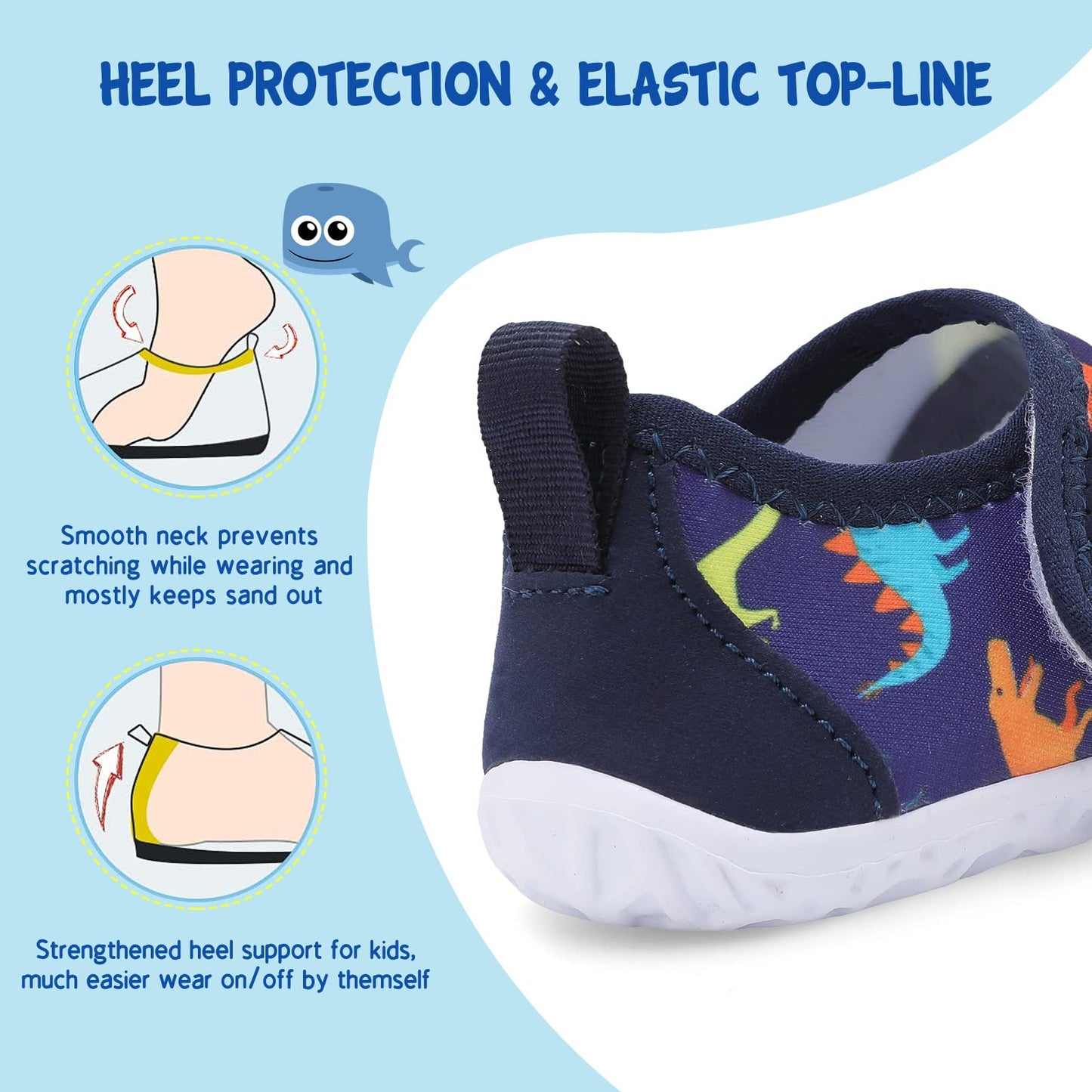 LeIsfIt Toddler Water Shoes Boys Girls Barefoot Aqua Socks Kids Breathable Quick-Dry Swim Shoes for Beach Pool Surf, Blue Dinosaur, 5 Toddler